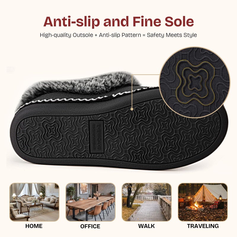 EverFoams Women's Bootie Slippers Warm Soft Comfy Memory Foam Non-slip Indoor House Shoes with Fluffy Collar (Black, Size 6 M US) - Image 5